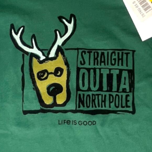 Life Is Good Shirt Girls Small Green Long Sleeve North Pole Christmas Reindeer - Picture 4 of 6